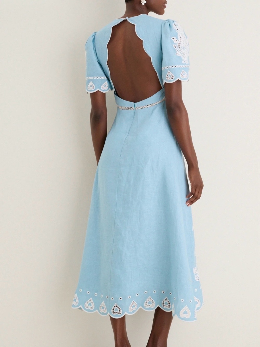 FARM Rio Sky Blue Midi Dress with White Eyelet Embroidery - Picture 3 of 5